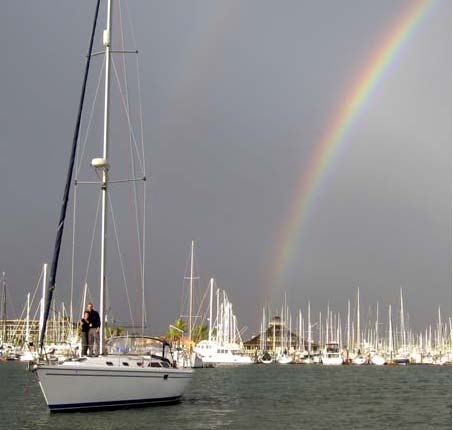 A rainbox appears while sailing in the San Diego harbor