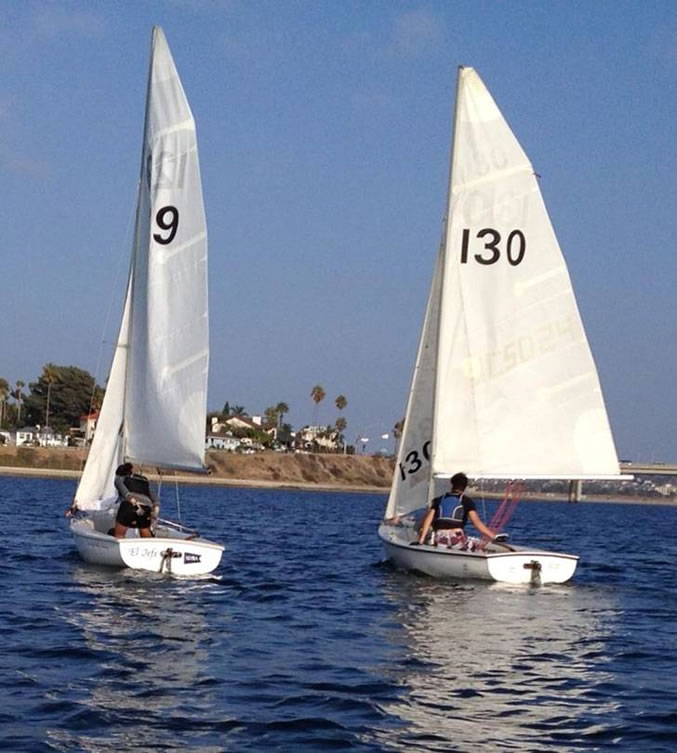 UCSD Sailing Team practicing on the water